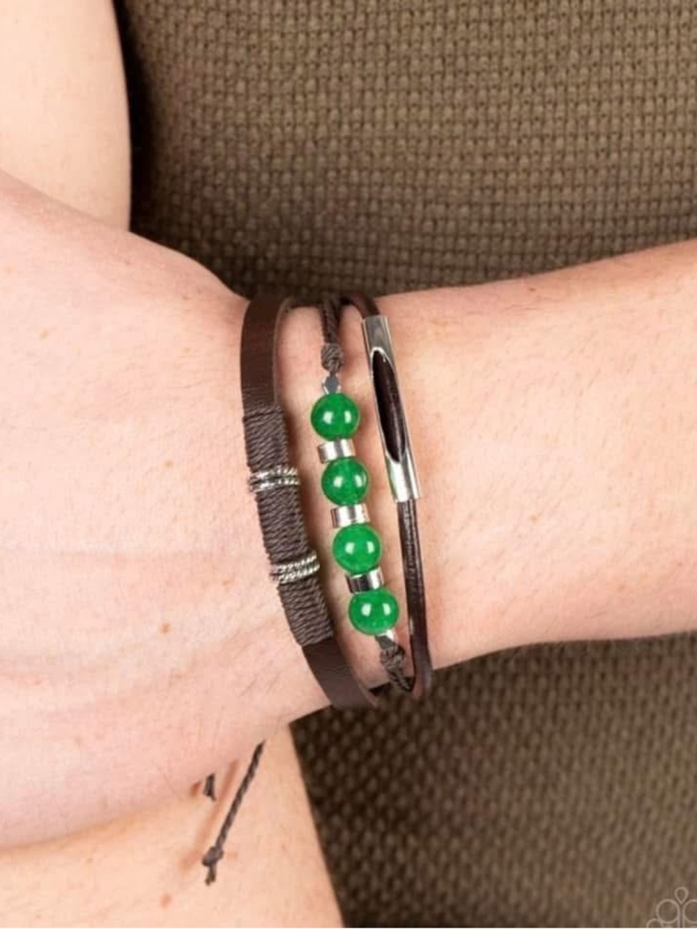 New Green Bead & Brown Bracelet Trio